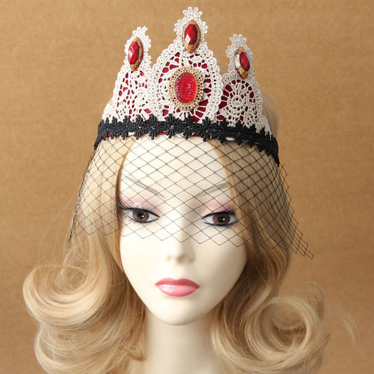 Vintage Koningin Lace Fishnet Jewelry Crown Face Mask MS13015