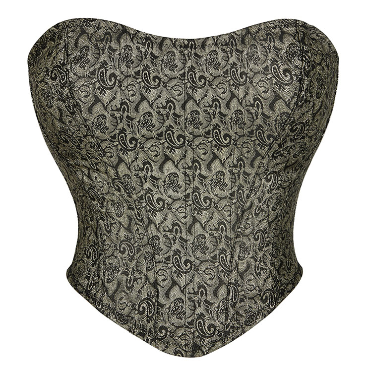 Sexy Underbust Corset, Sexy Overlay Underbust Corset, Floral Gothic Corset, Retro Floral Fantasies Backless Strapless Steel Boned Underbust Corset#N22405