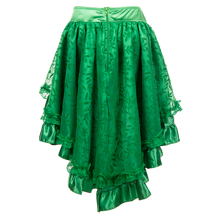 Elegance Lace and Satin Skirt, Green High Low Skirt, Lace and Satin High Low Skirt, Green Vintage Skirts, Gothic Style Skirts, Asymmetrical Skirts, #HG15786