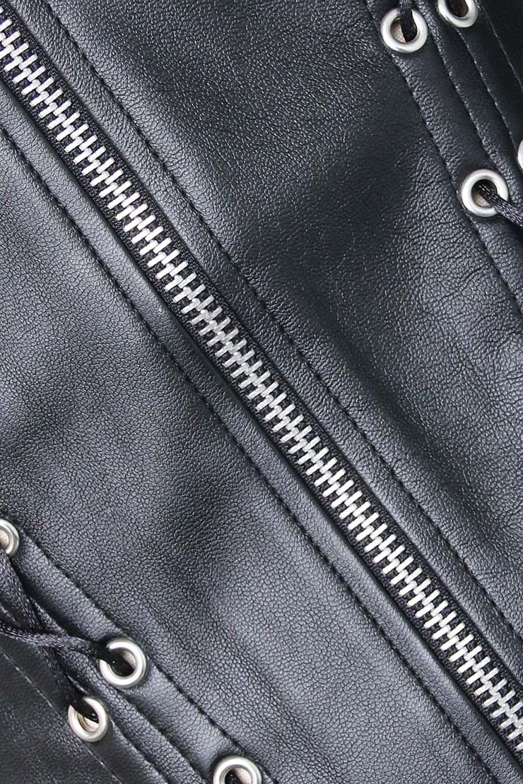 Leather underbust Corset, Black Lace Up Size Corset, Zip Front Underbust Corset, #N6550