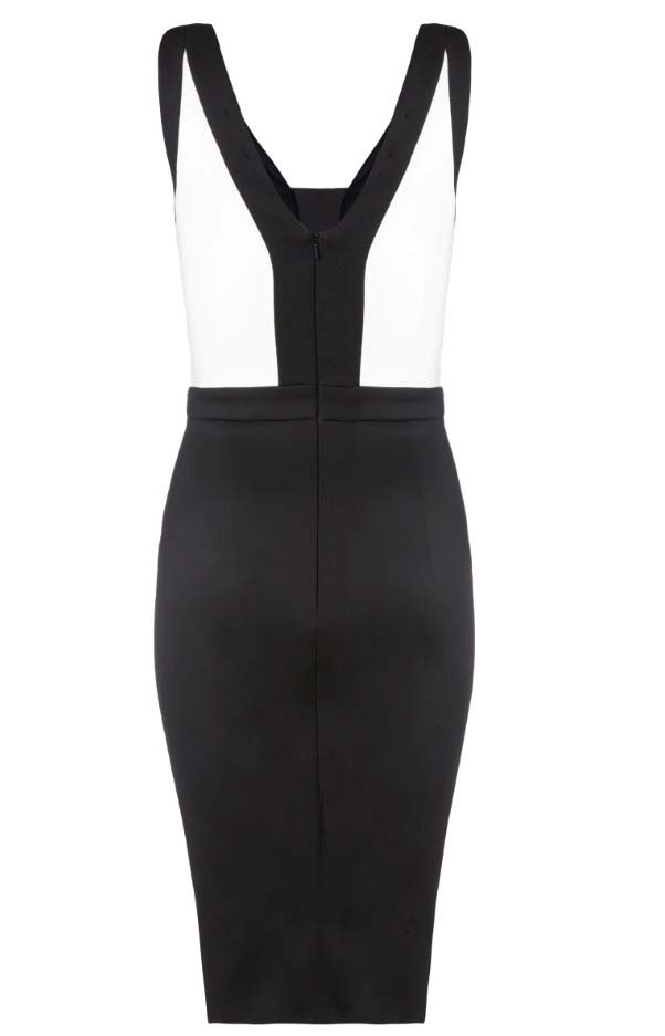 Ladies Fashion Black and White Split-Side Office Dress N10177