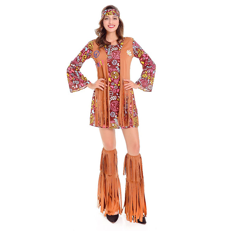 1960's Hippie Hottie Fancy Dancing Dress Halloween Cosplay Costume N12598