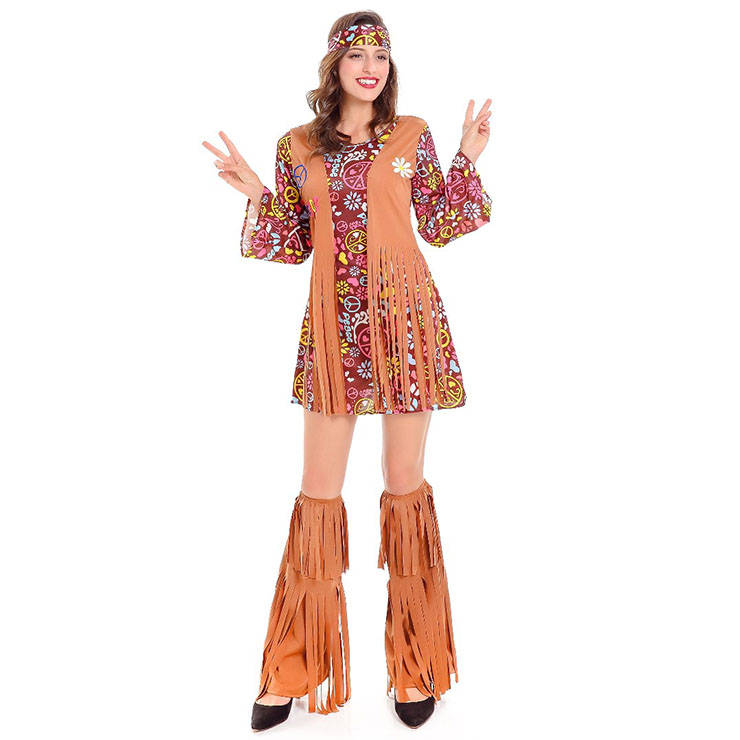 1960's Hippie Hottie Fancy Dancing Dress Halloween Cosplay Costume N12598
