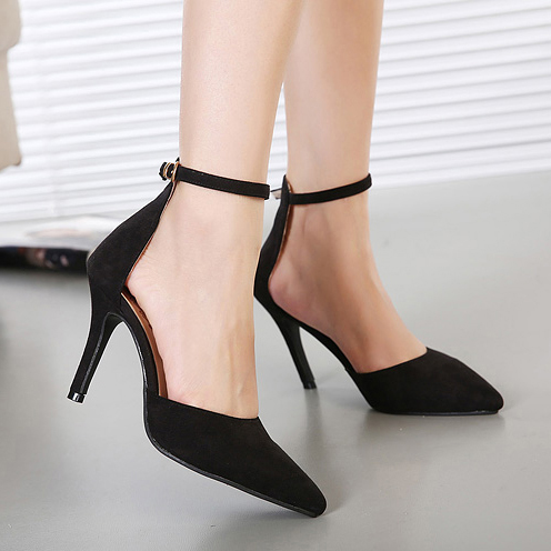 Fashion Sexy Lady Black Suede Ankle Wrap Pointed Toe Stiletto Shoes ...