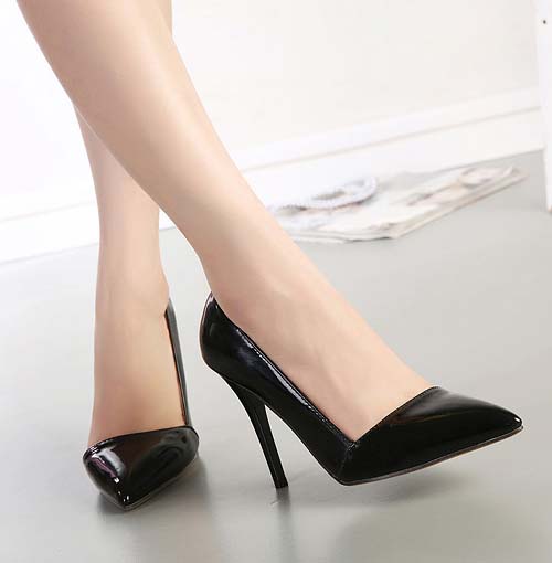 Black Patent Leather Pointed Toe High-heeled Shoes SWS20193