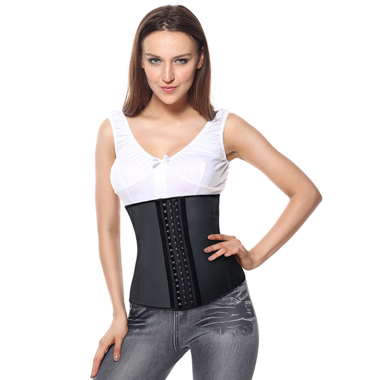 Black Latex 4 Steel Boned Waist Training Shaper Underbust Corset With A ...