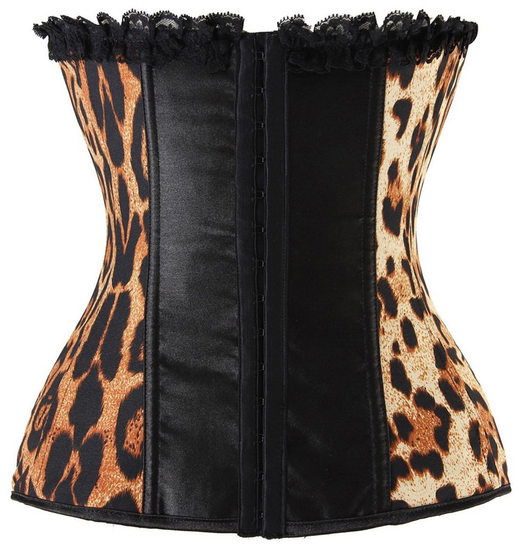 Women's Strapless Leopard Print Ruffle Trimmed Temptation Overbust