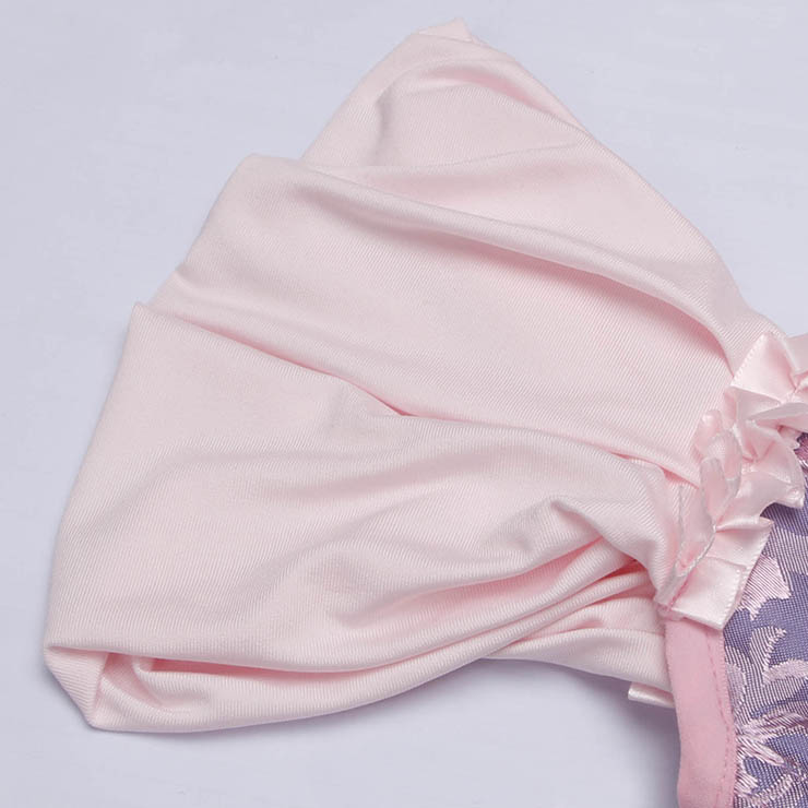 lilac corset, vintage bustier, ruffle shoulder corset, adjustable lace-up, dance corset, floral corset, pink lace trim, performance wear, retro lingerie, theatre costume, feminine bustier, Victorian style corset, elegant bustier, vintage dancewear, lace-up bodice #N237865