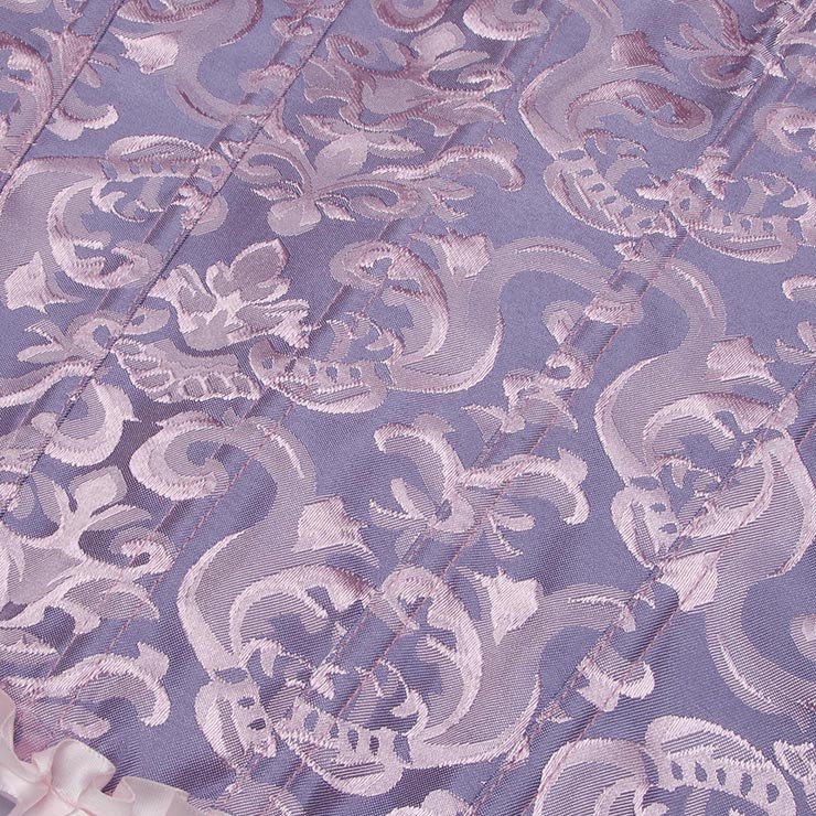 lilac corset, vintage bustier, ruffle shoulder corset, adjustable lace-up, dance corset, floral corset, pink lace trim, performance wear, retro lingerie, theatre costume, feminine bustier, Victorian style corset, elegant bustier, vintage dancewear, lace-up bodice #N237865