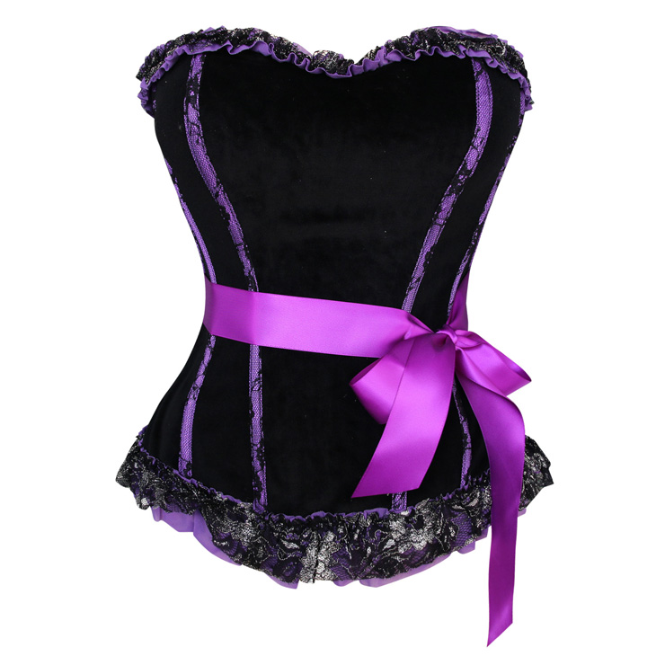 Lilac and Velvet Bustier, Purple Velvet Bustier, Purple Bustier, Lilac Velvet and Lace Bustier, #N5123