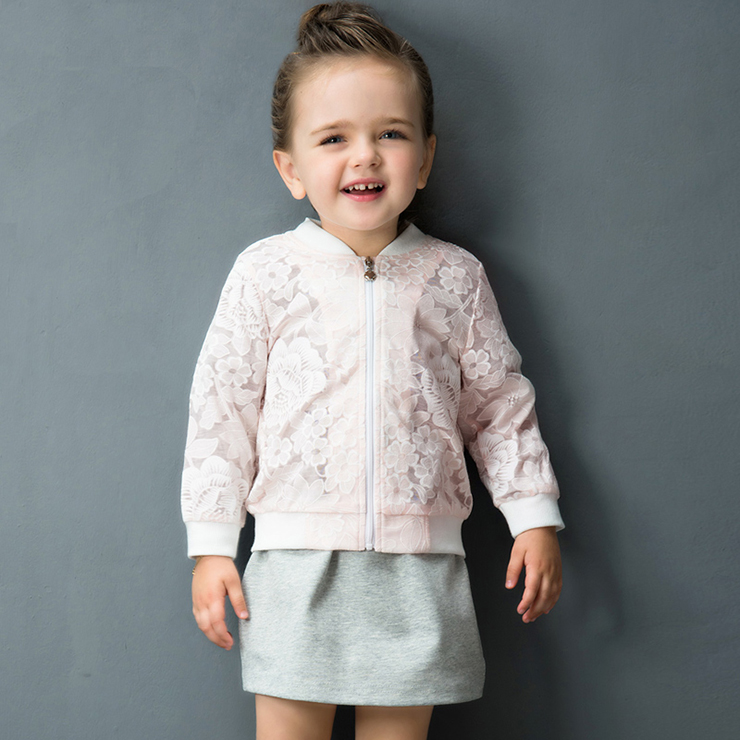 Lovely Girls Floral Lace Print Zip Fall Jacket N11951