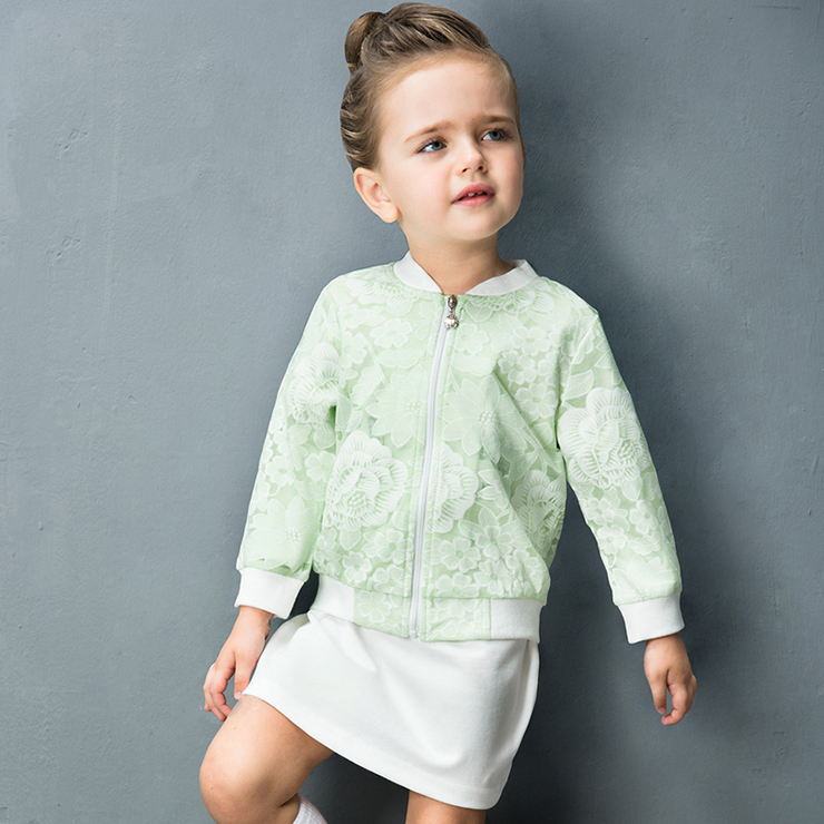 Lovely Girls Floral Lace Print Zip Fall Jacket N11953