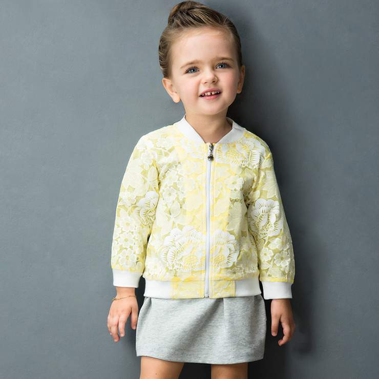 Lovely Girls Floral Lace Print Zip Fall Jacket N12159