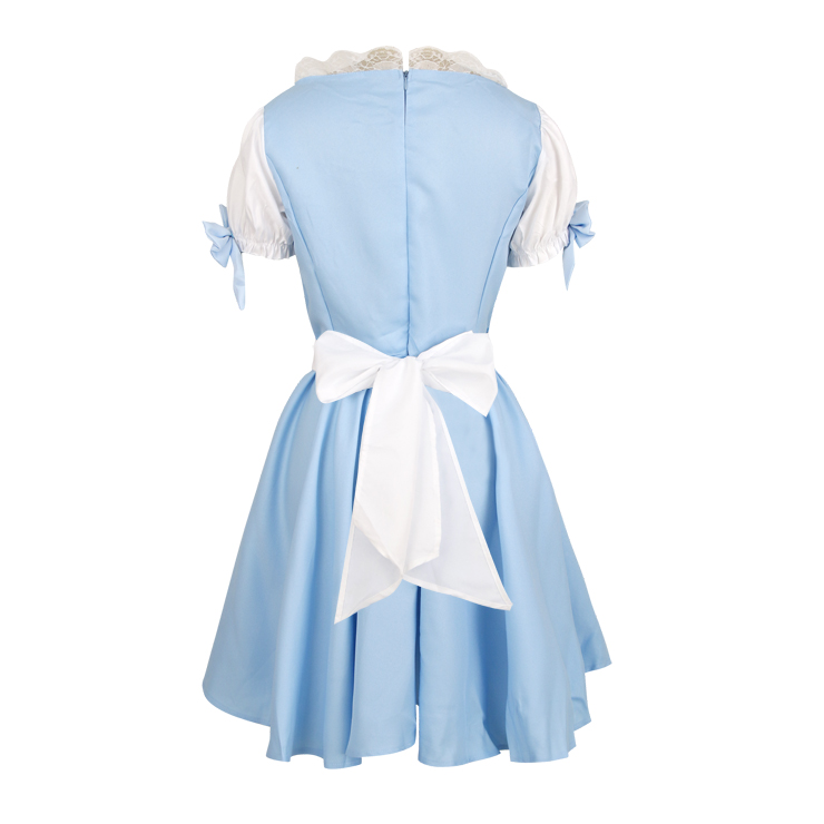 Lovely Maid Costume with Headwear, Adult Maid Cosplay Costume, Lovely Lolita Dress Costume, Maid Fancy Dress Cosplay Costume, Blue French Maid Halloween Costume, Short Sleeve Square Neck Midi Dress, #N17039