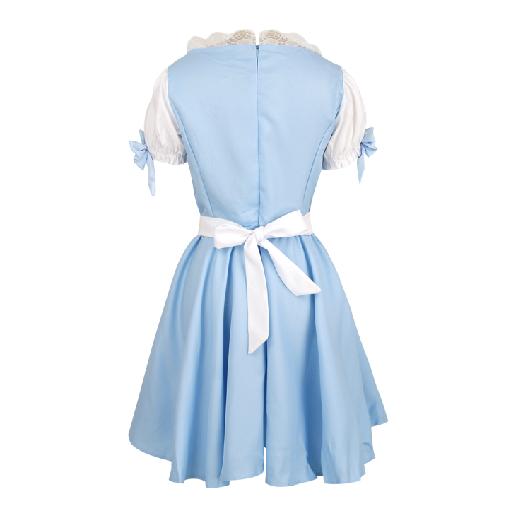 Lovely Maid Costume with Headwear, Adult Maid Cosplay Costume, Lovely Lolita Dress Costume, Maid Fancy Dress Cosplay Costume, Blue French Maid Halloween Costume, Short Sleeve Square Neck Midi Dress, #N17040