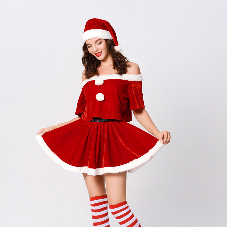 Mini Holiday Set, Inexpensive Christmas Set, Sexy Christmas Dresses,Lovely Red Strapless Christmas Jacket and Mini Holiday Dress Set,#XT22548