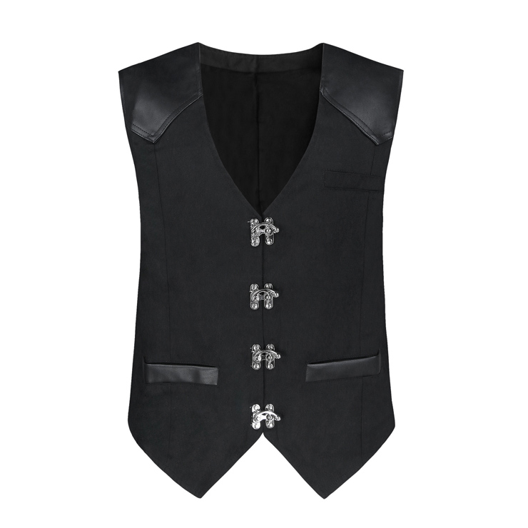 Mens Steampunk Faux Leather Waistcoat Buckles V Neck Party Vest N19047