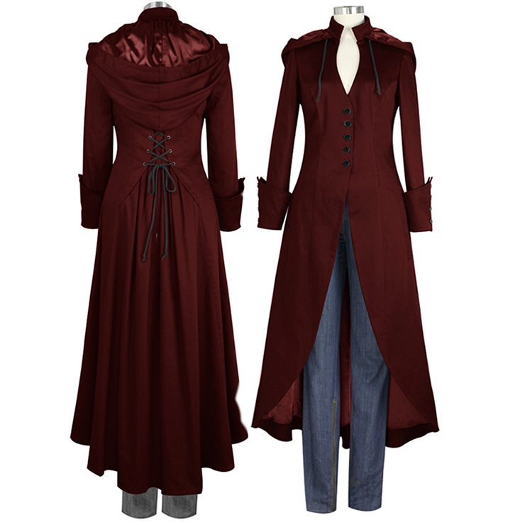 Victorian Gothic Vampire Frock Coat Medieval Renaissance Hoods Lace-up ...