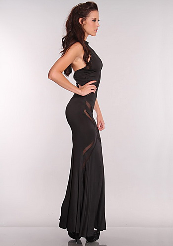 Mesh Cut Out Maxi Dress Black N5900