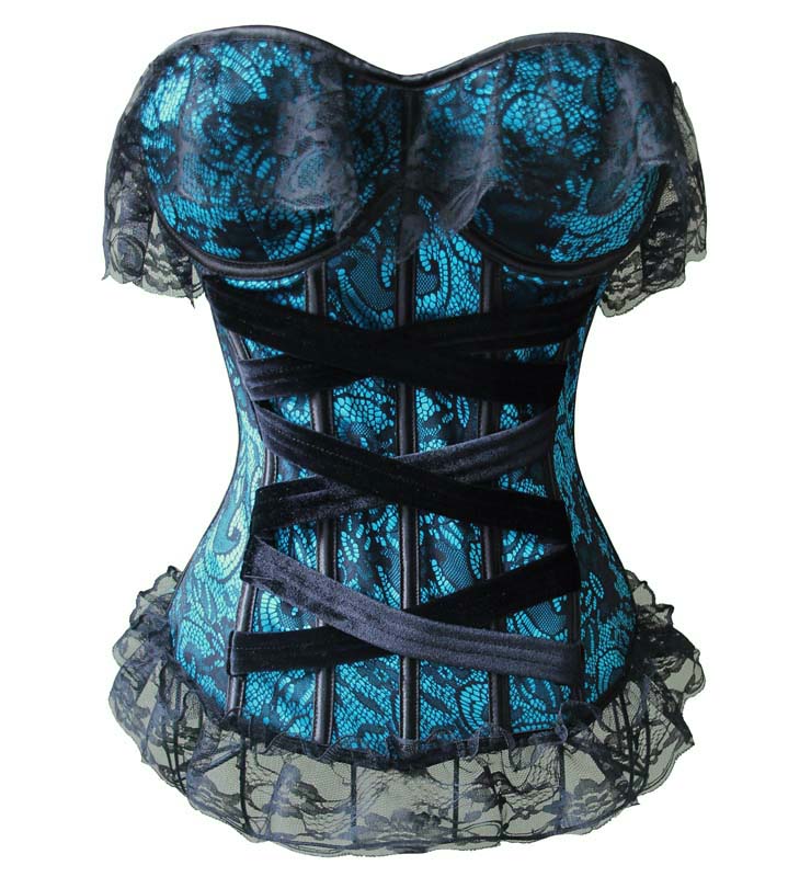 Mysterious Sexy Dark-Green Lace Trim Overbust Corset N10900
