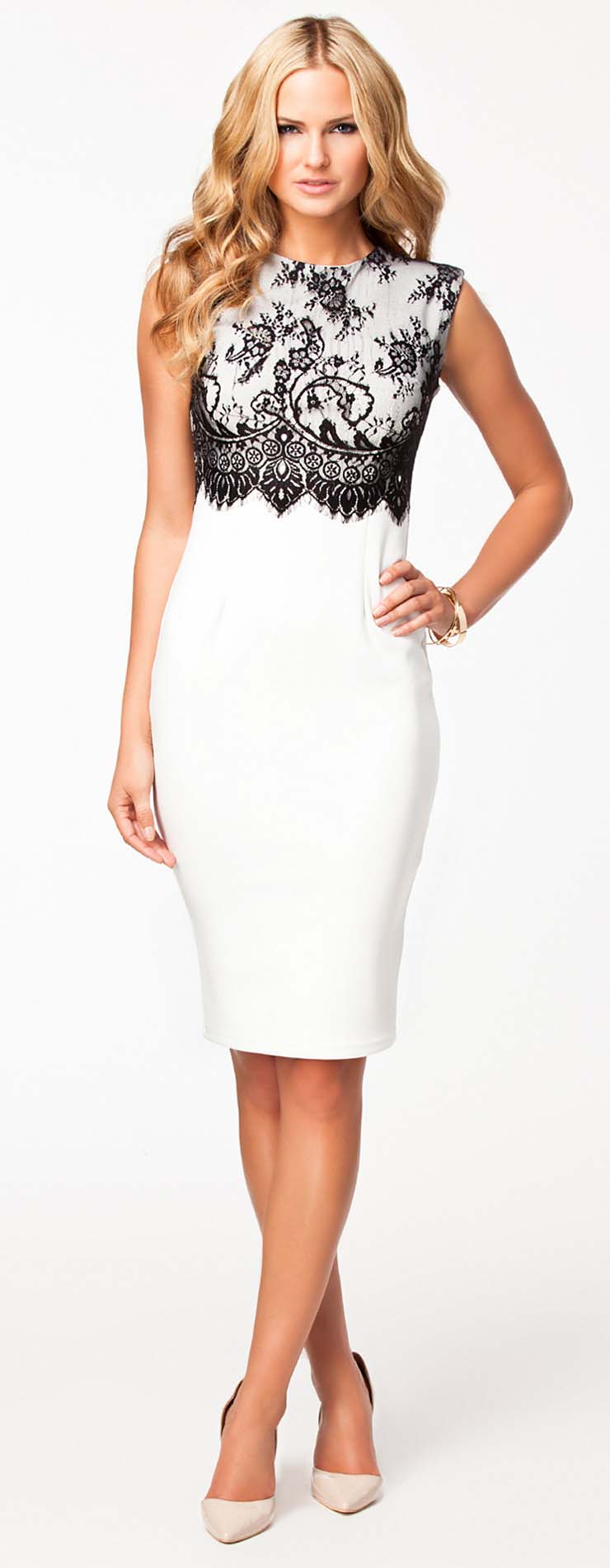 New Fashion White Sleeveless Lace Dress N9383