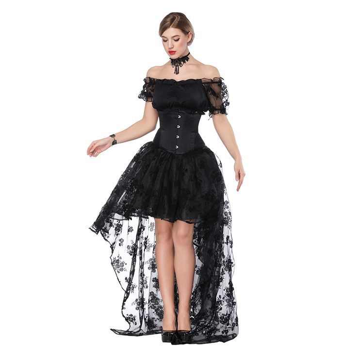 Gothic Off Shoulder Crop Top with Underbust Corset High Low Skirt Sets N18206