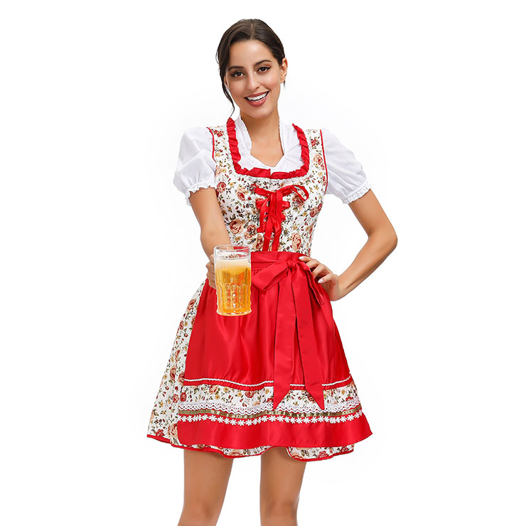 3PCs Women's Bavarian Beer Girl Cosplay Floral Print Dress Adult ...