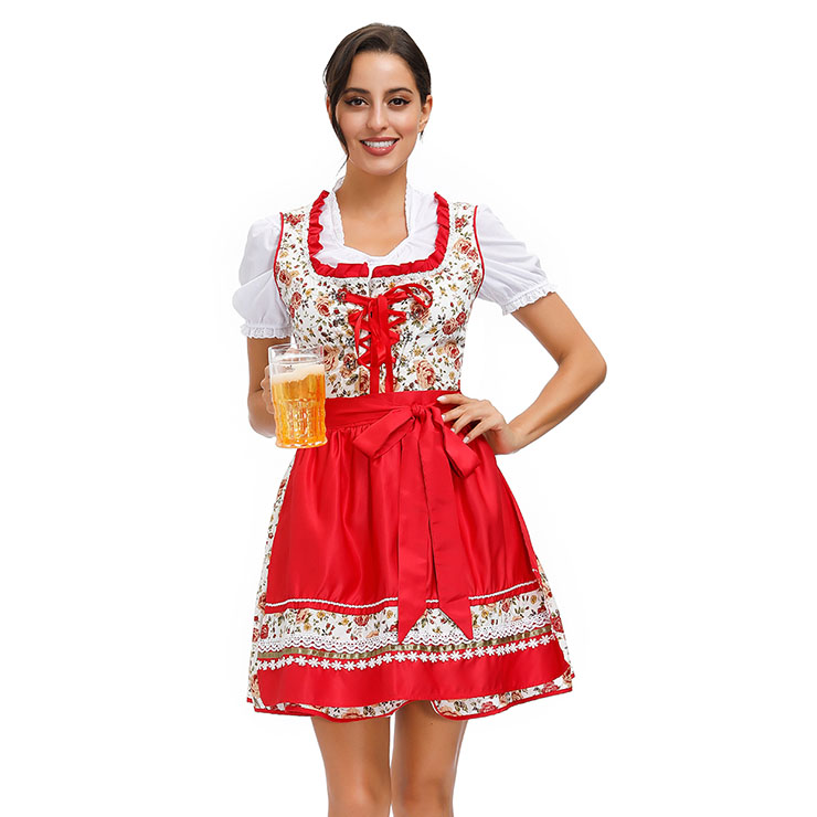 3PCs Women's Bavarian Beer Girl Cosplay Floral Print Dress Adult ...