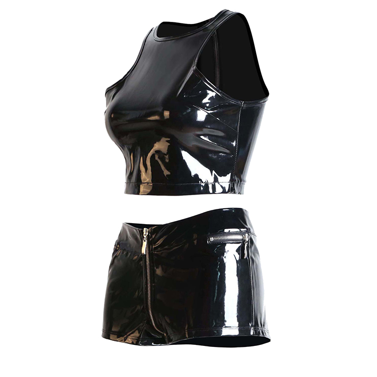 Sexy PVC Wet Look Crop Top and Short Set N12789