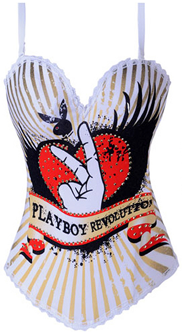 Playboy Icon Corset, Rhinestone Mounted Corset, Playboy Revolution Corset, #N1008
