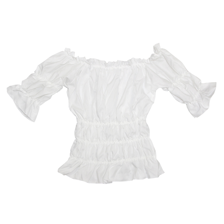 Elastic White Shirt, Slim Cotton Short Shirt, Baby Doll Shirt, Wide Collar Tight Shirt, #N9331