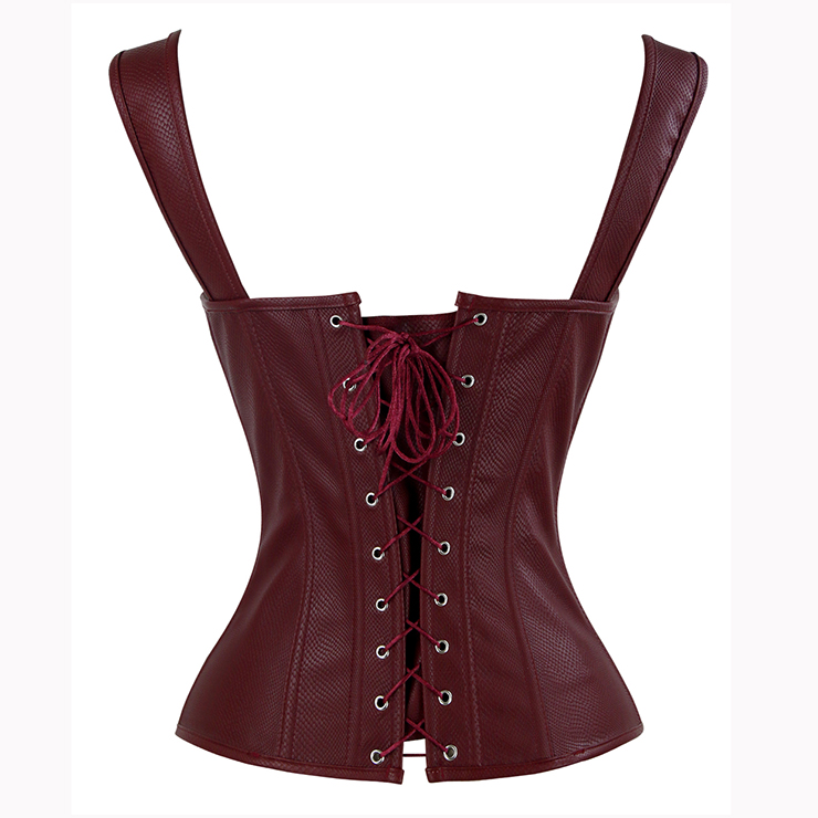 Fashion Wine Red Punk Faux Leather Laceup Zipper Vest Corset N17085