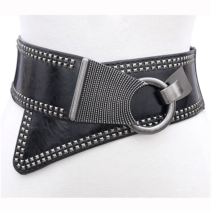 Retro Punk Metal Interlock Buckle Womens Elastic Wide