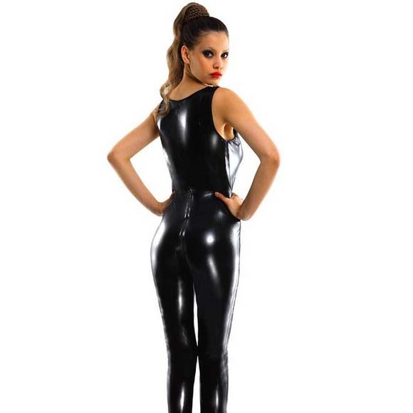 Punk Sexy Black Faux Leather Bodycon Jumpsuit N11031