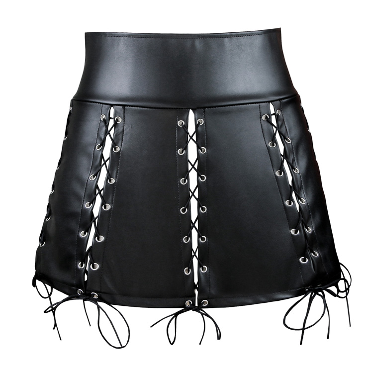 Punk Sexy Black Faux Leather Mini Skirt N11108