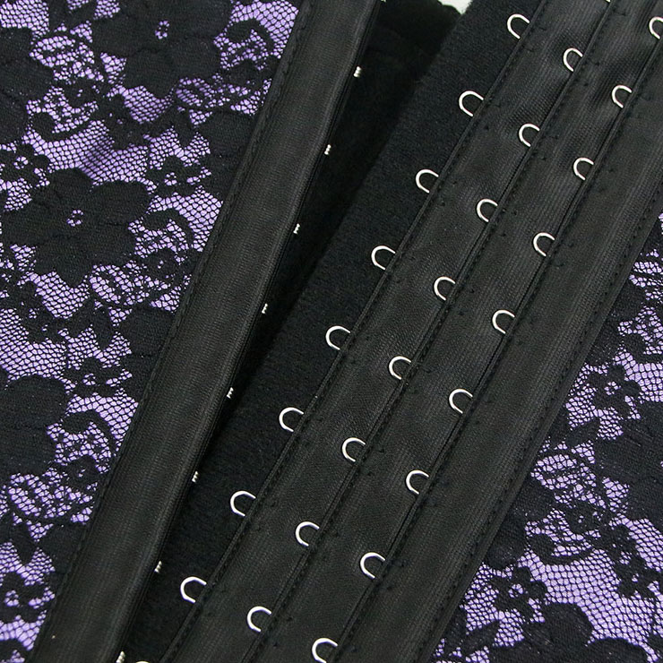 9 Steels Boned Bustier Corset, Cheap Purple Lace Bustier, Women