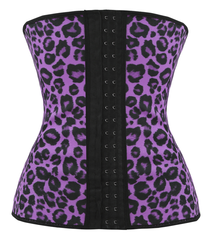 Purple Steel Bone Underbust Corset, Latex Corset, Sexy Leopard Patterns Underbust Corset, Cheap Women