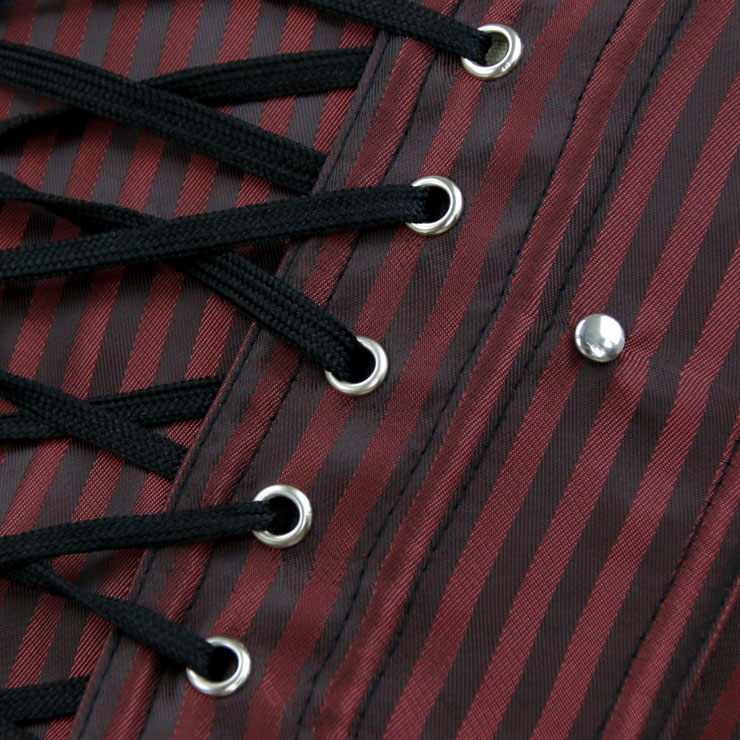 Steampunk Overbust Corset, Sexy Red Brocade Outerwear Corset, Gothic Stripe Corset, Women