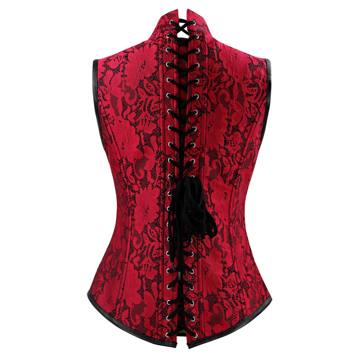 Steampunk Vintage Red Jacquard 12 Steel Boned Vest Underbust Corset N15309