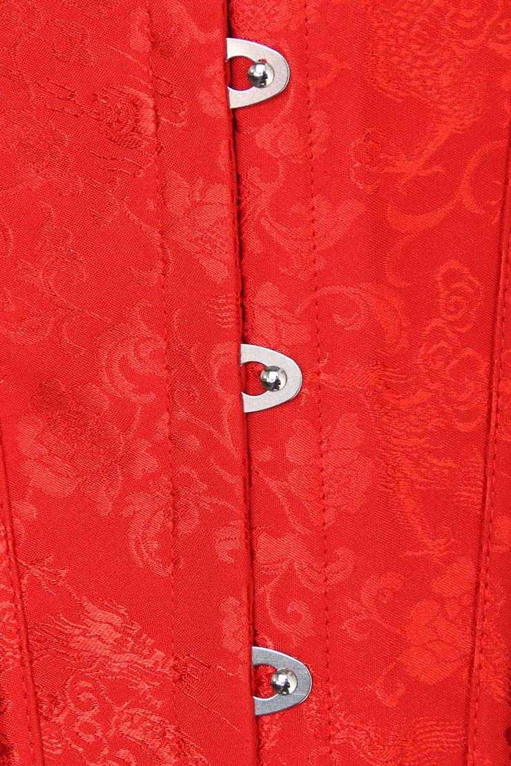 Noble Elegant Red Corset, Cheap Busk Closure Corset, Jacquard Weave Overbust Corset, Women