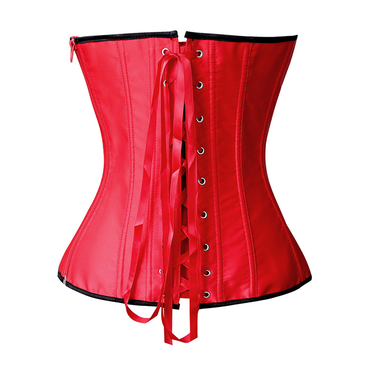 Hot Sexy Red Satin Black Sequins Flowers Lace Up Overbust Corset N10401