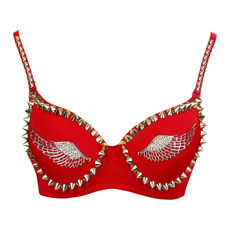 Red Sexy Wings and Spike Rivets Club Party B Cups Bra Top N11014