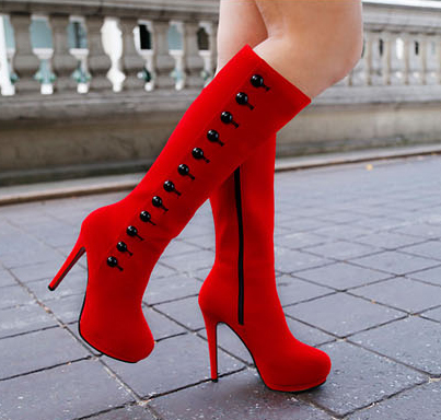 Red Suede Knee Boots SWB80026