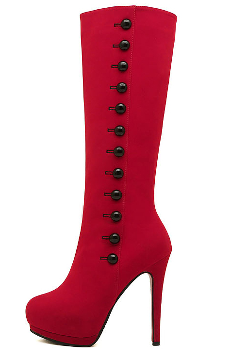 Red Suede Knee Boots SWB80026