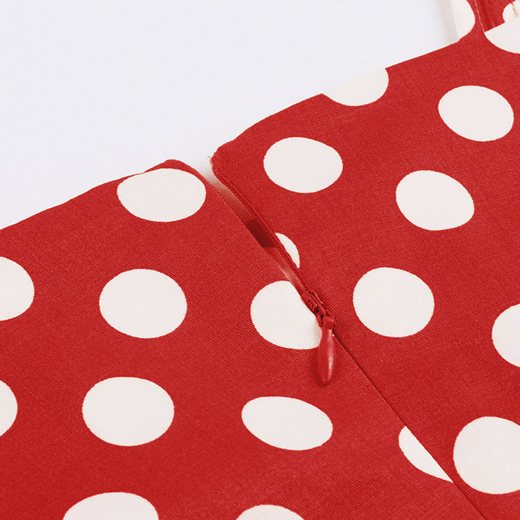 Vintage Dresses for Women, Sexy Dresses for Women Cocktail Party, Casual Vintage Polka Dot Printed Dress, Strappy Swing Daily Dress, Red Women