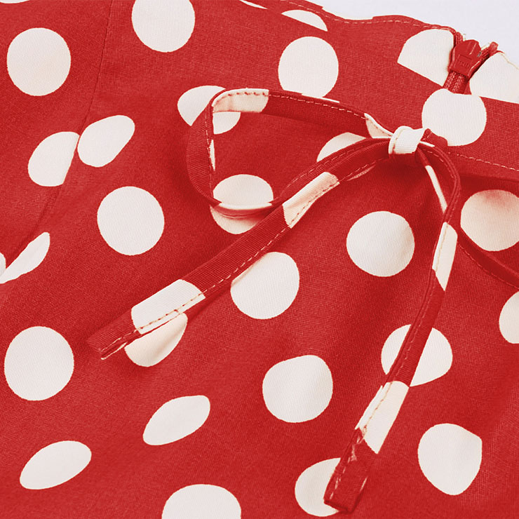 Vintage Dresses for Women, Sexy Dresses for Women Cocktail Party, Casual Vintage Polka Dot Printed Dress, Strappy Swing Daily Dress, Red Women