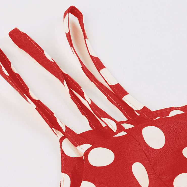 Vintage Dresses for Women, Sexy Dresses for Women Cocktail Party, Casual Vintage Polka Dot Printed Dress, Strappy Swing Daily Dress, Red Women