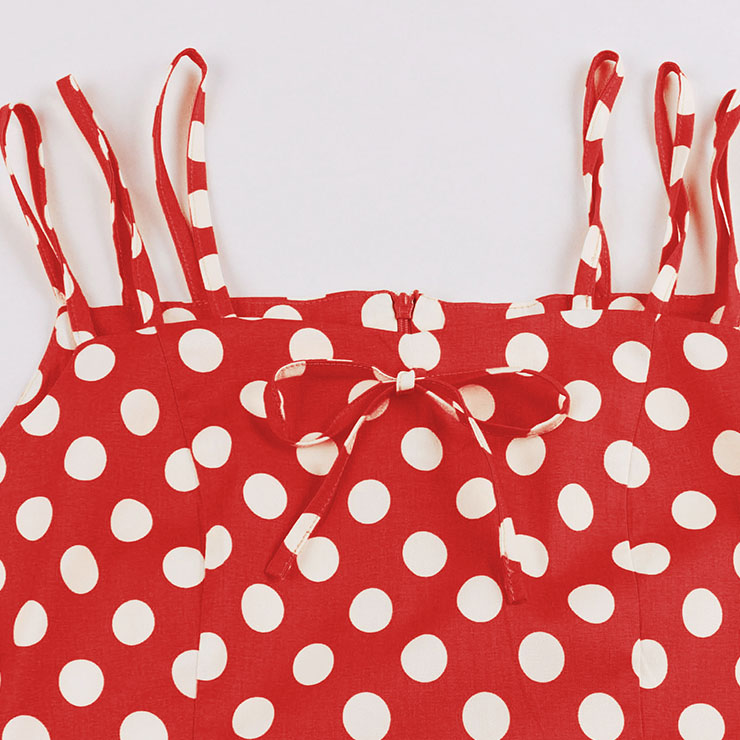 Vintage Dresses for Women, Sexy Dresses for Women Cocktail Party, Casual Vintage Polka Dot Printed Dress, Strappy Swing Daily Dress, Red Women