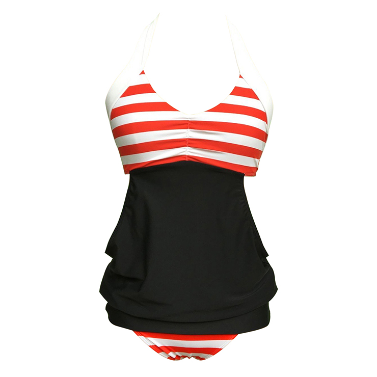 Red&White Stripe Halter Bikini Set N12304
