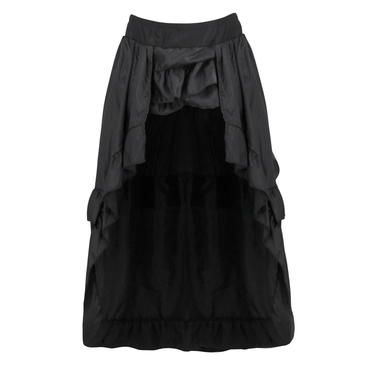 Classical High Waist Petticoat, Fashion Black Ruffle High Low Skirt, Asymmetry High Low Party Petticoat, Festival Dance Performance Skirt, Women